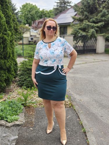 Elegance ladies zöld, virágos, méregzöld, masnis alkalmi ruha