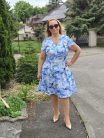 Crafty Clothes kék levélmintás nyári alkalmi ruha