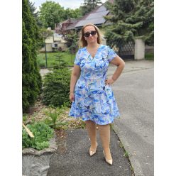 Crafty Clothes kék levélmintás nyári alkalmi ruha