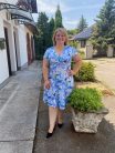 Crafty Clothes kék levélmintás nyári alkalmi ruha