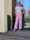 Pink mintás nyári hosszúnadrág megkötővel