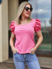 Pink bordázott, puffos ujjú felső