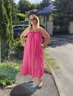 Pink fodros aljú maxi ruha, díszítéssel
