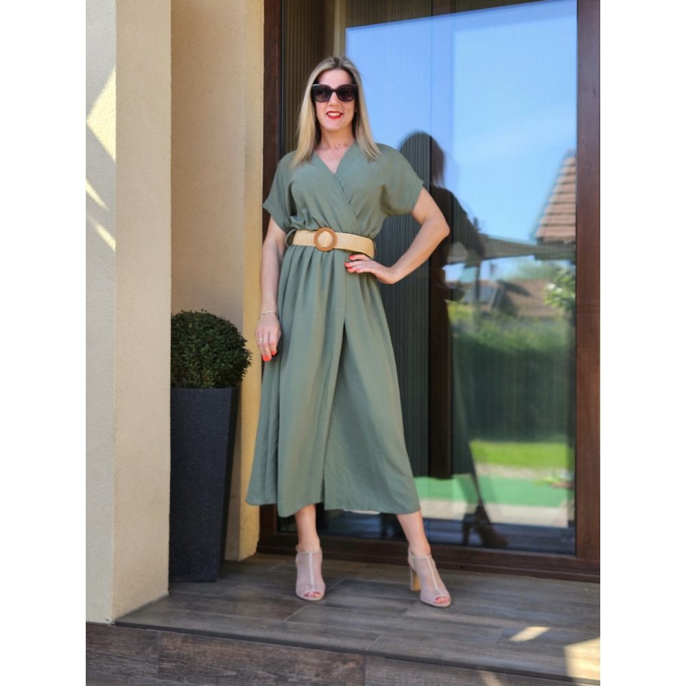Detti khaki laza V-nyakú ruha övvel